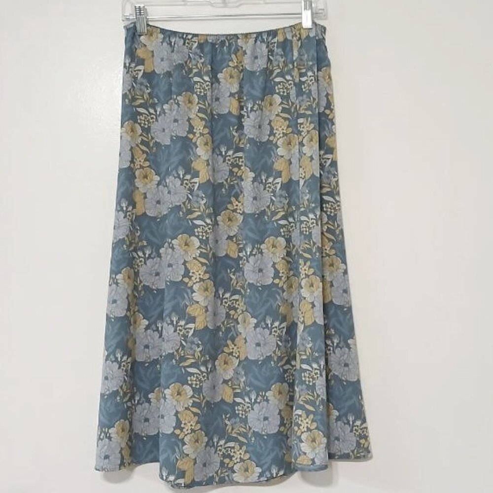 Rena Rowan Petite Blue Floral Midi Skirt – Size PXL